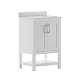 Vega 24 Inch Bathroom Vanity with Sink Combo, Storage Cabinet with Soft Close Doors and Open Shelf, Carrara Marble Finish Countertop, White/White