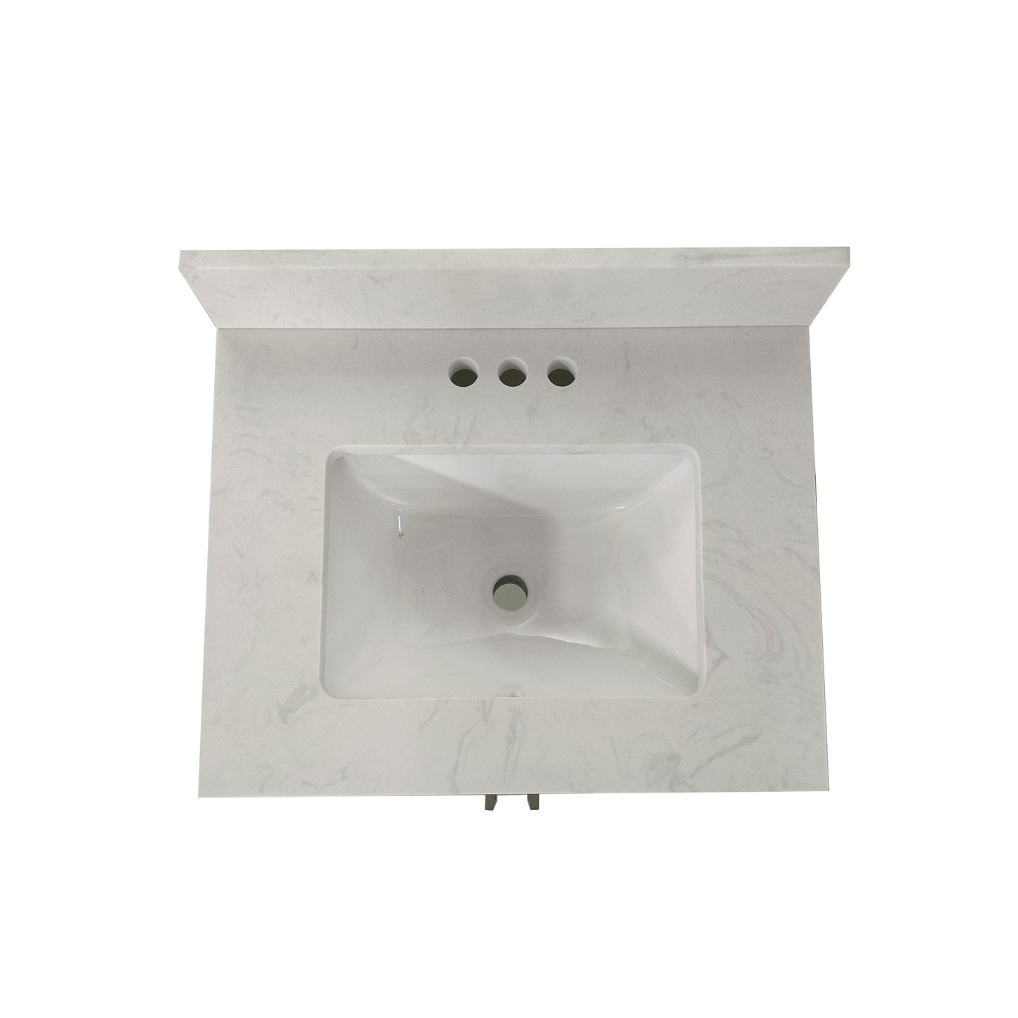Vega 24 Inch Bathroom Vanity with Sink Combo, Storage Cabinet with Soft Close Doors and Open Shelf, Carrara Marble Finish Countertop, White/White