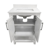 Vega 24 Inch Bathroom Vanity with Sink Combo, Storage Cabinet with Soft Close Doors and Open Shelf, Carrara Marble Finish Countertop, White/White