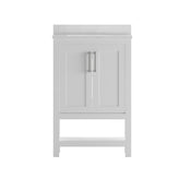 Vega 24 Inch Bathroom Vanity with Sink Combo, Storage Cabinet with Soft Close Doors and Open Shelf, Carrara Marble Finish Countertop, White/White