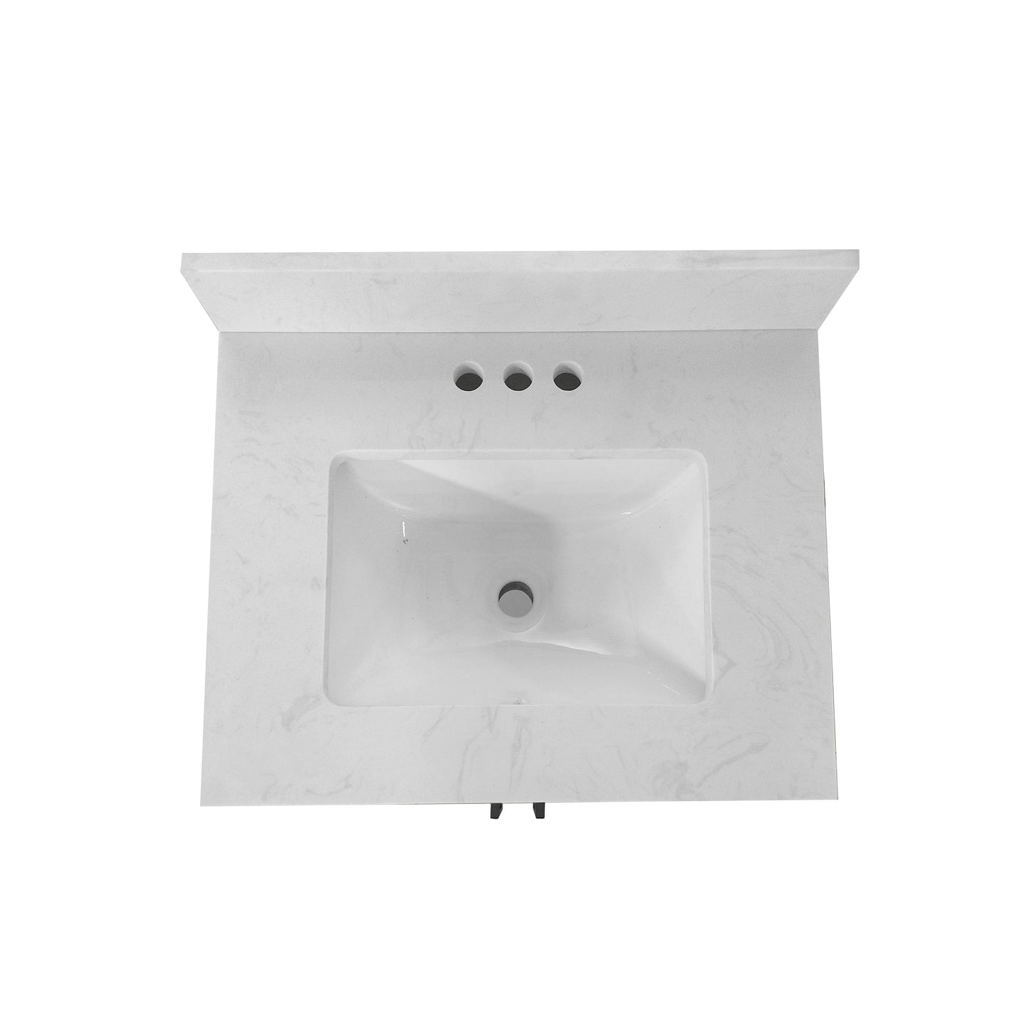 Vega 24" Bathroom Vanity with Sink, Storage Cabinet with Soft Close Doors & Open Shelf, Carrara Marble Finish Counter & Black Hardware, White/White