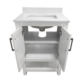 Vega 24" Bathroom Vanity with Sink, Storage Cabinet with Soft Close Doors & Open Shelf, Carrara Marble Finish Counter & Black Hardware, White/White