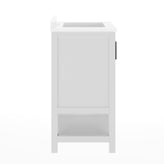 Vega 24" Bathroom Vanity with Sink, Storage Cabinet with Soft Close Doors & Open Shelf, Carrara Marble Finish Counter & Black Hardware, White/White