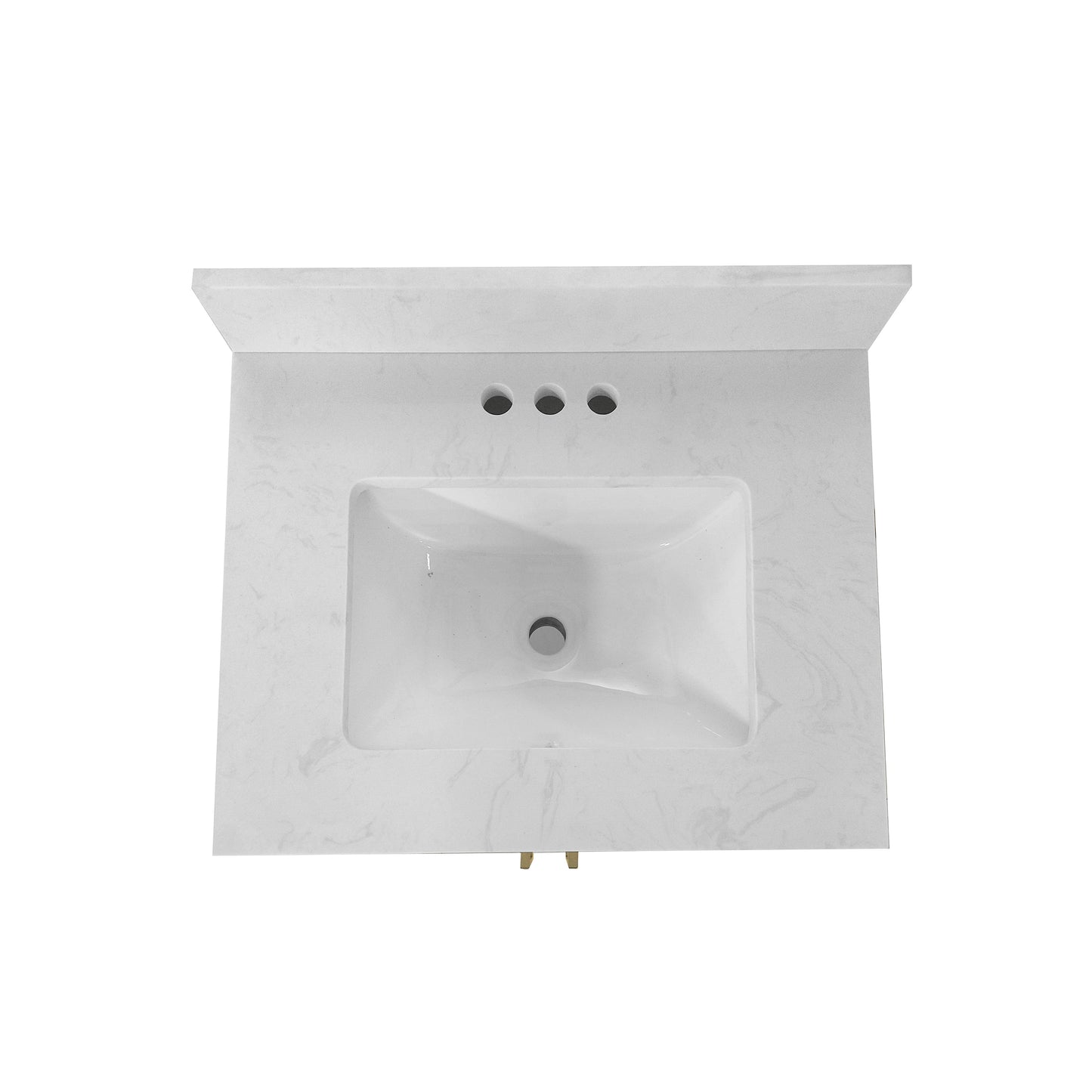 Vega 24" Bathroom Vanity with Sink, Storage Cabinet with Soft Close Doors & Open Shelf, Carrara Marble Finish Counter & Gold Hardware, White/White