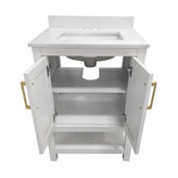Vega 24" Bathroom Vanity with Sink, Storage Cabinet with Soft Close Doors & Open Shelf, Carrara Marble Finish Counter & Gold Hardware, White/White