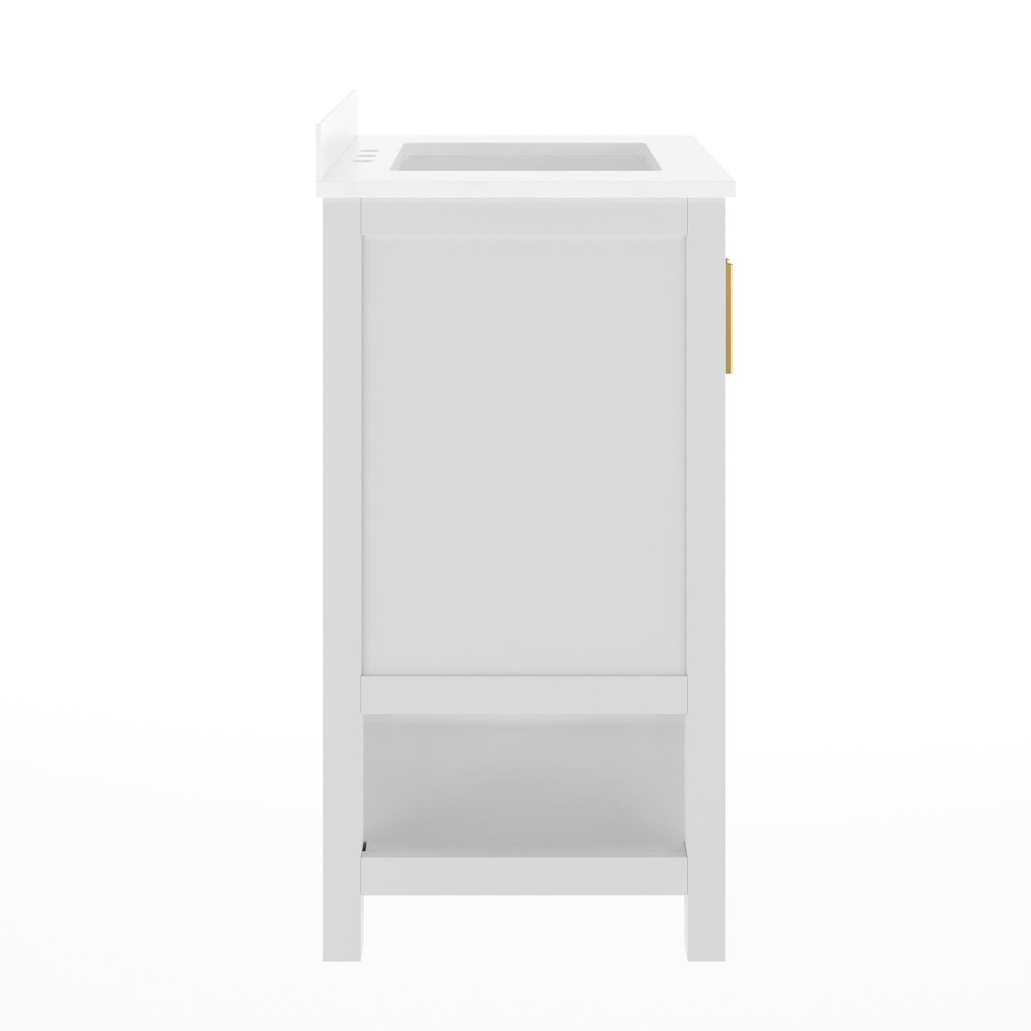 Vega 24" Bathroom Vanity with Sink, Storage Cabinet with Soft Close Doors & Open Shelf, Carrara Marble Finish Counter & Gold Hardware, White/White