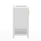 Vega 24" Bathroom Vanity with Sink, Storage Cabinet with Soft Close Doors & Open Shelf, Carrara Marble Finish Counter & Gold Hardware, White/White