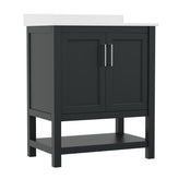 Vega 30 Inch Bathroom Vanity with Sink Combo, Storage Cabinet with Soft Close Doors and Open Shelf, Carrara Marble Finish Countertop, Black