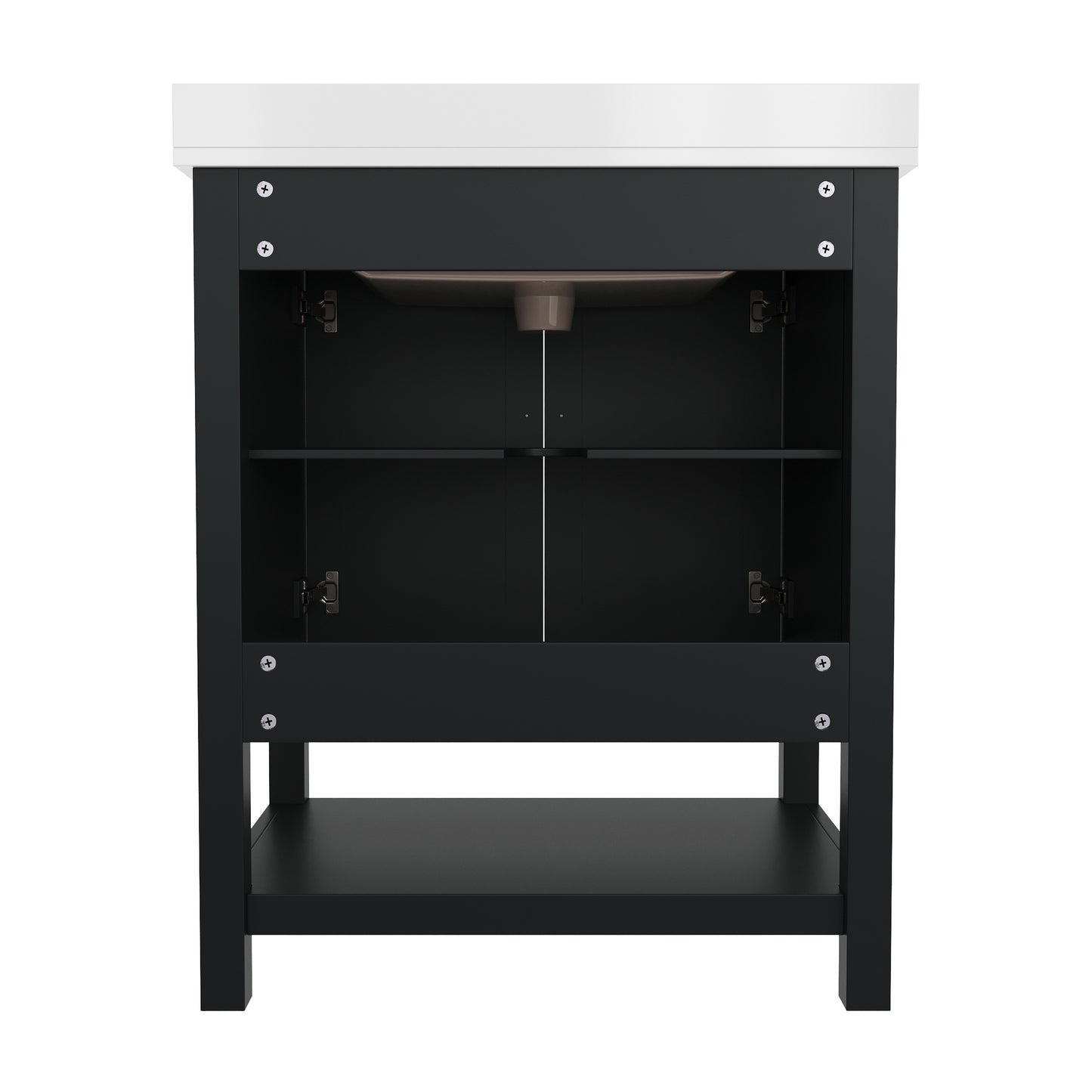 Vega 30 Inch Bathroom Vanity with Sink Combo, Storage Cabinet with Soft Close Doors and Open Shelf, Carrara Marble Finish Countertop, Black