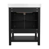 Vega 30 Inch Bathroom Vanity with Sink Combo, Storage Cabinet with Soft Close Doors and Open Shelf, Carrara Marble Finish Countertop, Black
