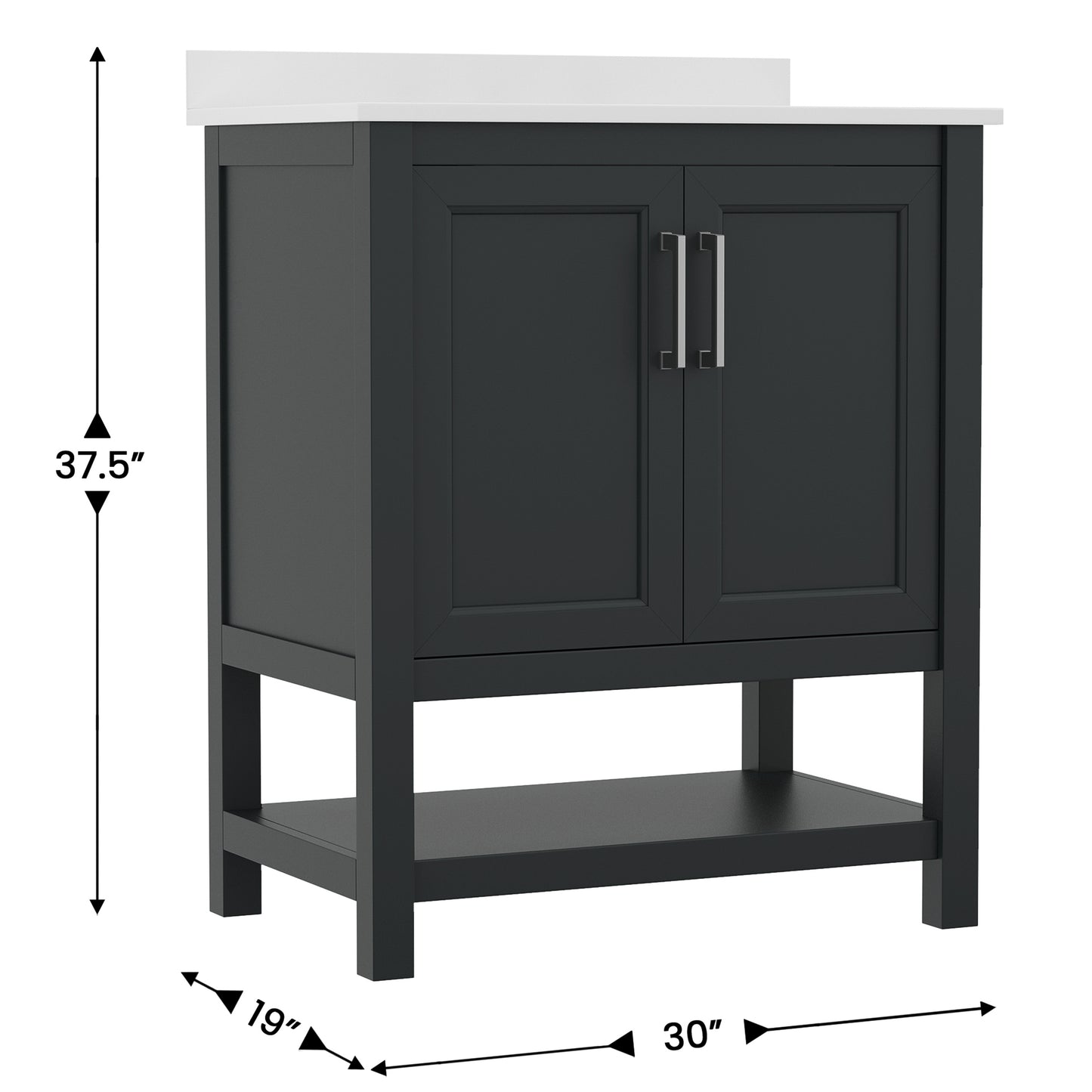 Vega 30 Inch Bathroom Vanity with Sink Combo, Storage Cabinet with Soft Close Doors and Open Shelf, Carrara Marble Finish Countertop, Black