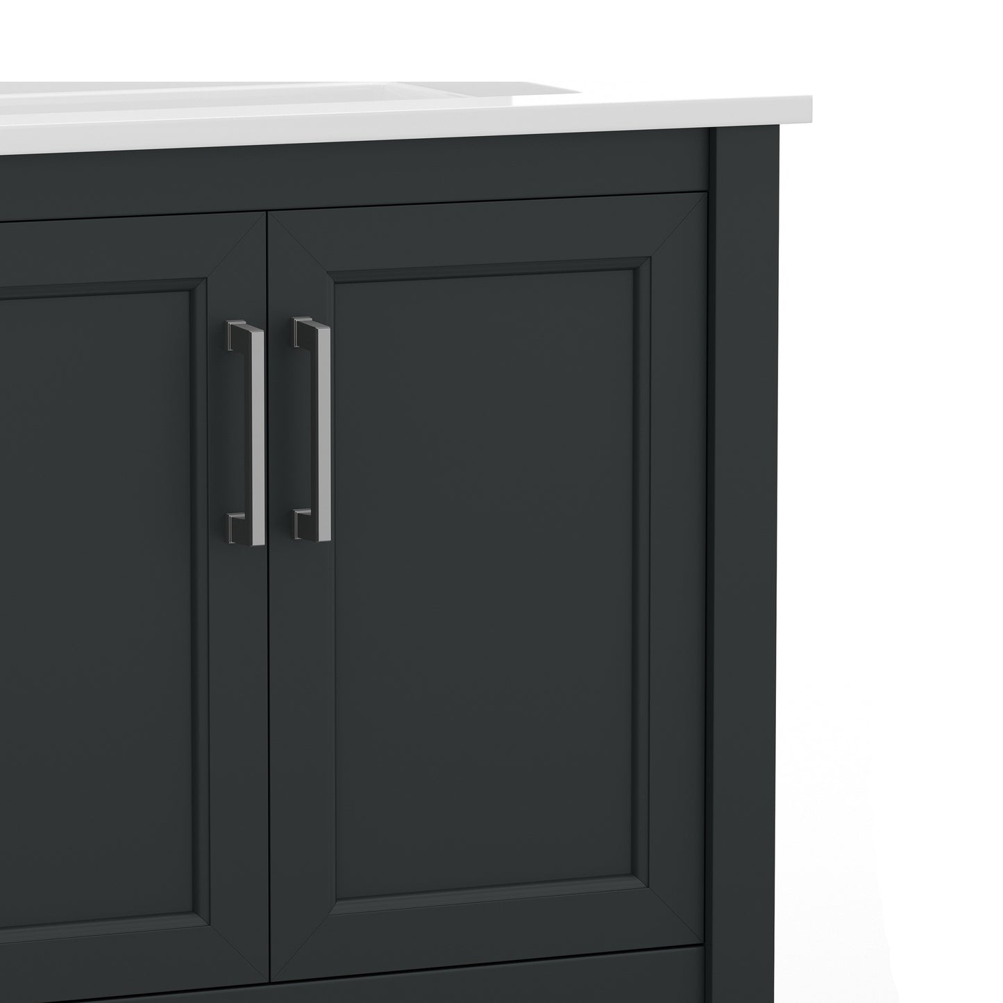 Vega 30 Inch Bathroom Vanity with Sink Combo, Storage Cabinet with Soft Close Doors and Open Shelf, Carrara Marble Finish Countertop, Black
