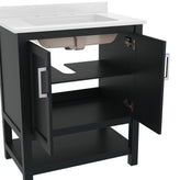 Vega 30 Inch Bathroom Vanity with Sink Combo, Storage Cabinet with Soft Close Doors and Open Shelf, Carrara Marble Finish Countertop, Black
