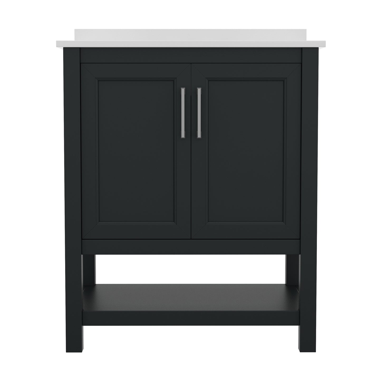 Vega 30 Inch Bathroom Vanity with Sink Combo, Storage Cabinet with Soft Close Doors and Open Shelf, Carrara Marble Finish Countertop, Black