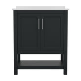 Vega 30 Inch Bathroom Vanity with Sink Combo, Storage Cabinet with Soft Close Doors and Open Shelf, Carrara Marble Finish Countertop, Black