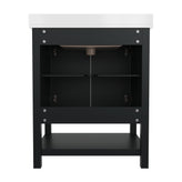 Vega 30" Bathroom Vanity with Sink, Storage Cabinet with Soft Close Doors & Open Shelf, Carrara Marble Finish Counter & Black Hardware, Black/White