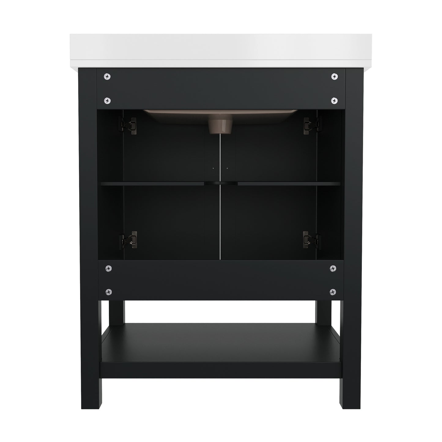Vega 30" Bathroom Vanity with Sink, Storage Cabinet with Soft Close Doors & Open Shelf, Carrara Marble Finish Counter & Gold Hardware, Black/White
