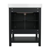 Vega 30" Bathroom Vanity with Sink, Storage Cabinet with Soft Close Doors & Open Shelf, Carrara Marble Finish Counter & Gold Hardware, Black/White