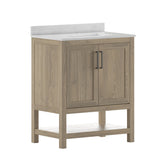 Vega 30 Inch Bathroom Vanity with Sink Combo, Storage Cabinet with Soft Close Doors and Open Shelf, Carrara Marble Finish Countertop, Brown/White