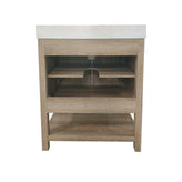 Vega 30 Inch Bathroom Vanity with Sink Combo, Storage Cabinet with Soft Close Doors and Open Shelf, Carrara Marble Finish Countertop, Brown/White