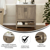Vega 30 Inch Bathroom Vanity with Sink Combo, Storage Cabinet with Soft Close Doors and Open Shelf, Carrara Marble Finish Countertop, Brown/White