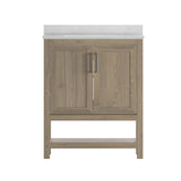 Vega 30 Inch Bathroom Vanity with Sink Combo, Storage Cabinet with Soft Close Doors and Open Shelf, Carrara Marble Finish Countertop, Brown/White