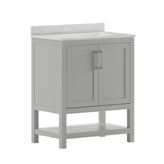 Vega 30 Inch Bathroom Vanity with Sink Combo, Storage Cabinet with Soft Close Doors and Open Shelf, Carrara Marble Finish Countertop, Gray/White