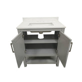 Vega 30 Inch Bathroom Vanity with Sink Combo, Storage Cabinet with Soft Close Doors and Open Shelf, Carrara Marble Finish Countertop, Gray/White