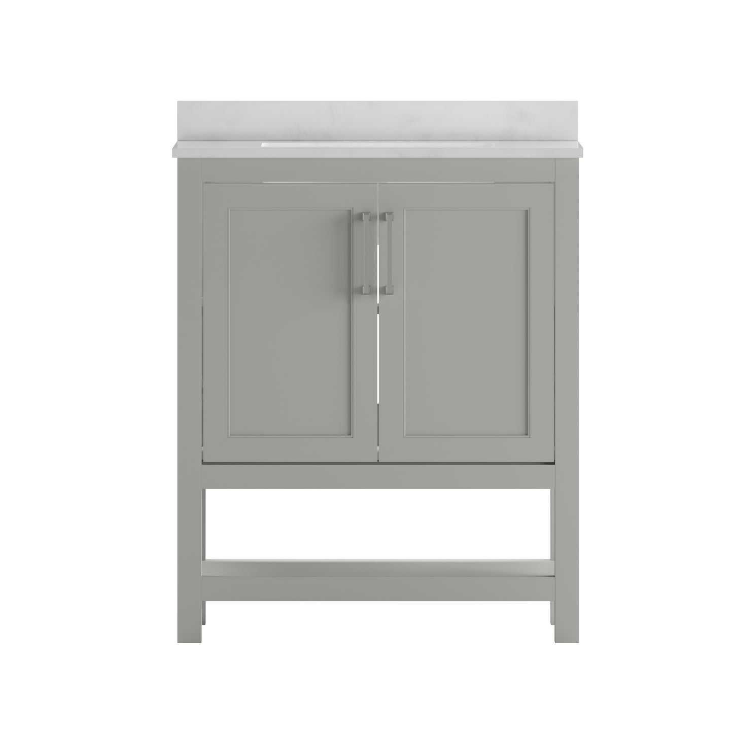 Vega 30 Inch Bathroom Vanity with Sink Combo, Storage Cabinet with Soft Close Doors and Open Shelf, Carrara Marble Finish Countertop, Gray/White