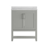 Vega 30 Inch Bathroom Vanity with Sink Combo, Storage Cabinet with Soft Close Doors and Open Shelf, Carrara Marble Finish Countertop, Gray/White
