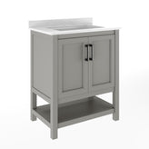Vega 30" Bathroom Vanity with Sink, Storage Cabinet with Soft Close Doors & Open Shelf, Carrara Marble Finish Counter & Black Hardware, Gray/White