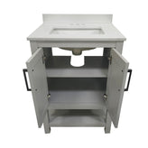 Vega 30" Bathroom Vanity with Sink, Storage Cabinet with Soft Close Doors & Open Shelf, Carrara Marble Finish Counter & Black Hardware, Gray/White