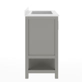 Vega 30" Bathroom Vanity with Sink, Storage Cabinet with Soft Close Doors & Open Shelf, Carrara Marble Finish Counter & Black Hardware, Gray/White