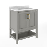 Vega 30" Bathroom Vanity with Sink, Storage Cabinet with Soft Close Doors & Open Shelf, Carrara Marble Finish Counter & Gold Hardware, Gray/White