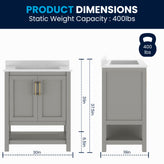 Vega 30" Bathroom Vanity with Sink, Storage Cabinet with Soft Close Doors & Open Shelf, Carrara Marble Finish Counter & Gold Hardware, Gray/White