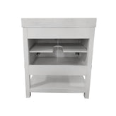 Vega 30 Inch Bathroom Vanity with Sink Combo, Storage Cabinet with Soft Close Doors and Open Shelf, Carrara Marble Finish Countertop, White/White