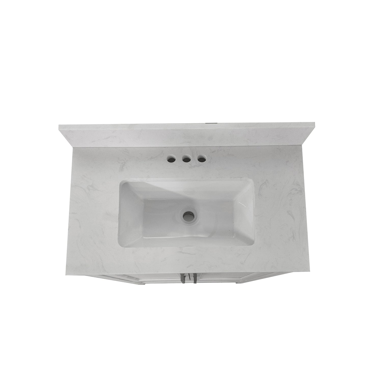 Vega 30 Inch Bathroom Vanity with Sink Combo, Storage Cabinet with Soft Close Doors and Open Shelf, Carrara Marble Finish Countertop, White/White