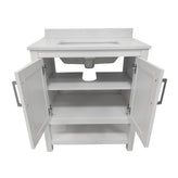 Vega 30 Inch Bathroom Vanity with Sink Combo, Storage Cabinet with Soft Close Doors and Open Shelf, Carrara Marble Finish Countertop, White/White