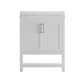 Vega 30 Inch Bathroom Vanity with Sink Combo, Storage Cabinet with Soft Close Doors and Open Shelf, Carrara Marble Finish Countertop, White/White