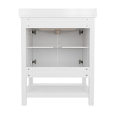 Vega 30 Inch Bathroom Vanity with Sink Combo, Storage Cabinet with Soft Close Doors and Open Shelf, Carrara Marble Finish Countertop, White/Gold