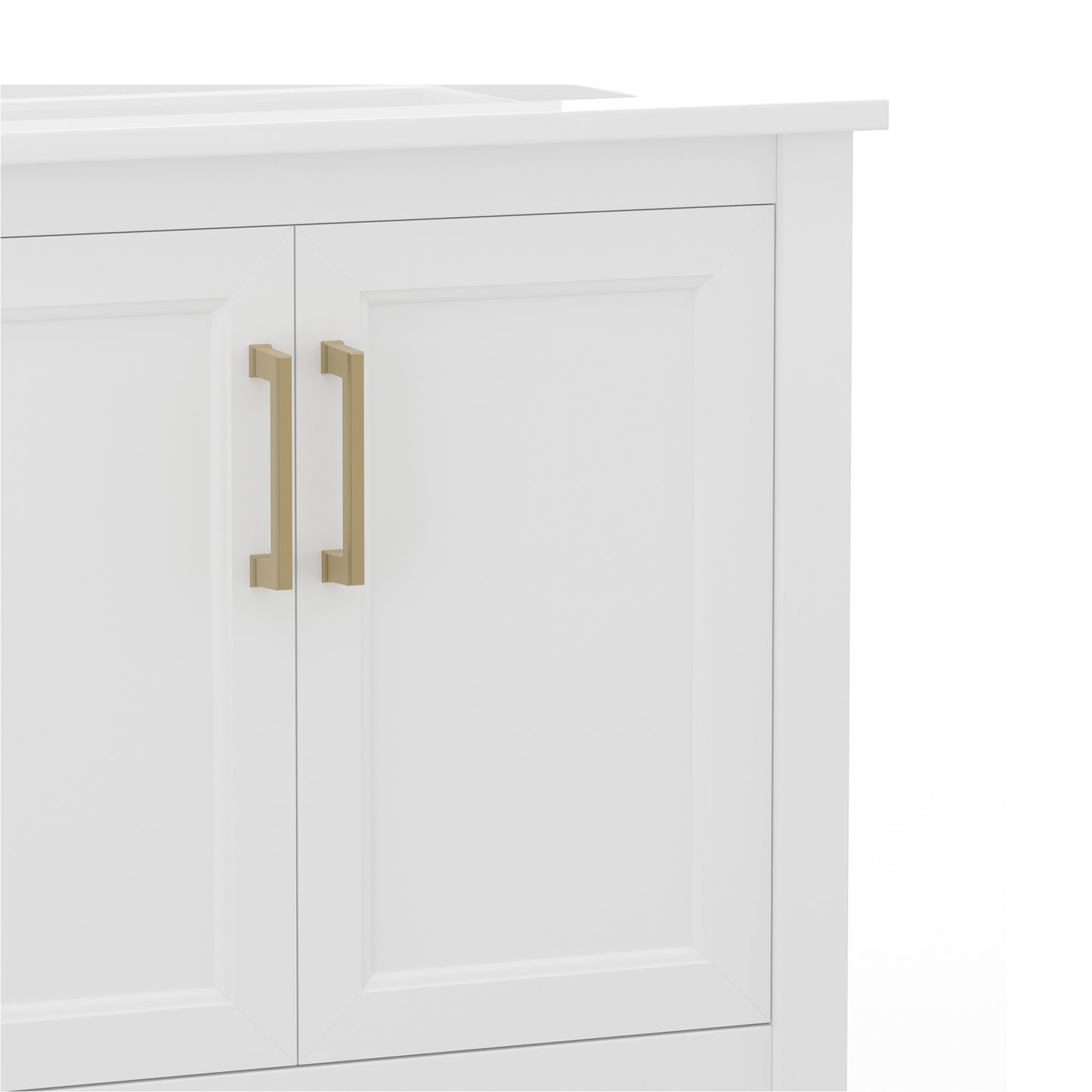 Vega 30 Inch Bathroom Vanity with Sink Combo, Storage Cabinet with Soft Close Doors and Open Shelf, Carrara Marble Finish Countertop, White/Gold