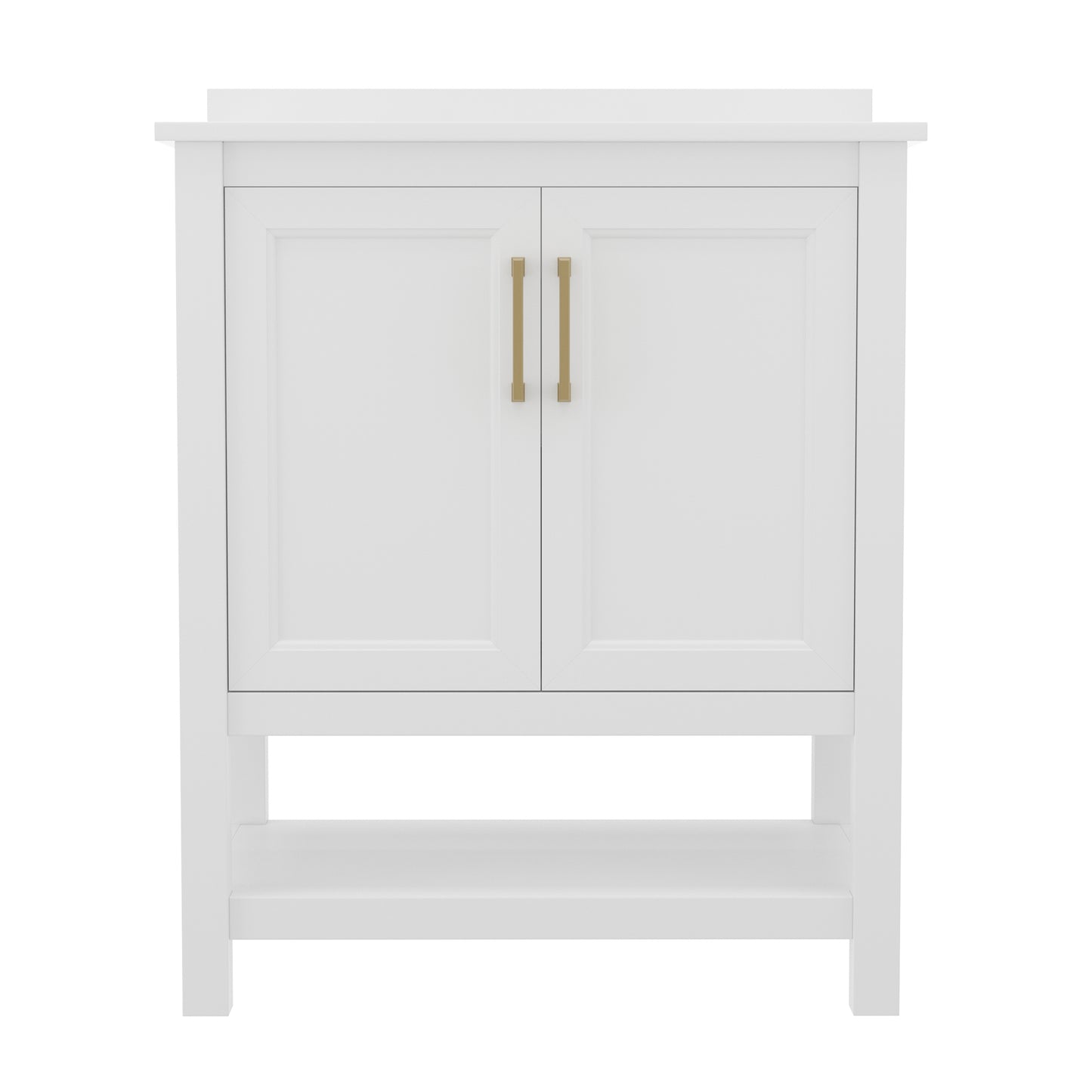 Vega 30 Inch Bathroom Vanity with Sink Combo, Storage Cabinet with Soft Close Doors and Open Shelf, Carrara Marble Finish Countertop, White/Gold