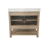 Vega 36 Inch Bathroom Vanity with Sink Combo, Storage Cabinet with Soft Close Doors and Open Shelf, Carrara Marble Finish Countertop, Brown/White