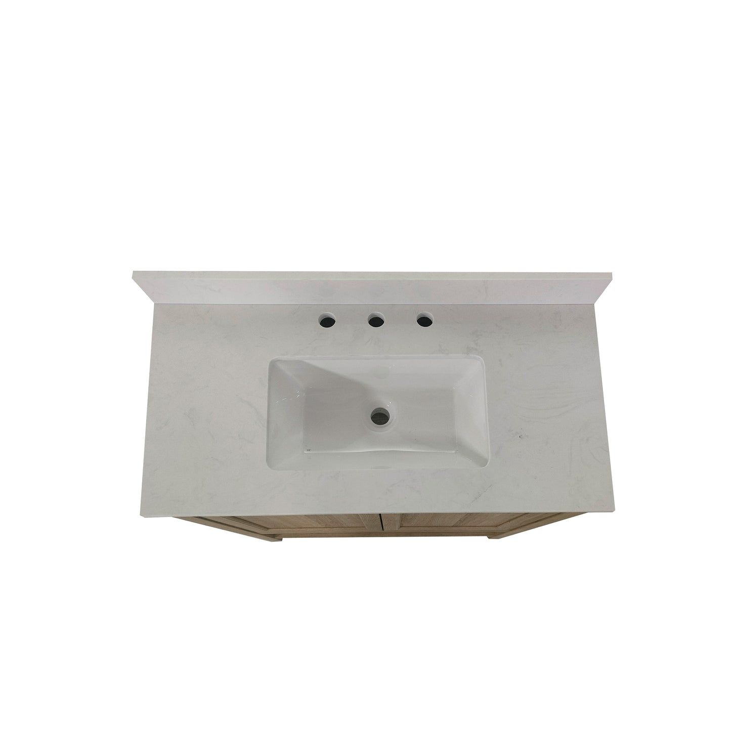 Vega 36 Inch Bathroom Vanity with Sink Combo, Storage Cabinet with Soft Close Doors and Open Shelf, Carrara Marble Finish Countertop, Brown/White