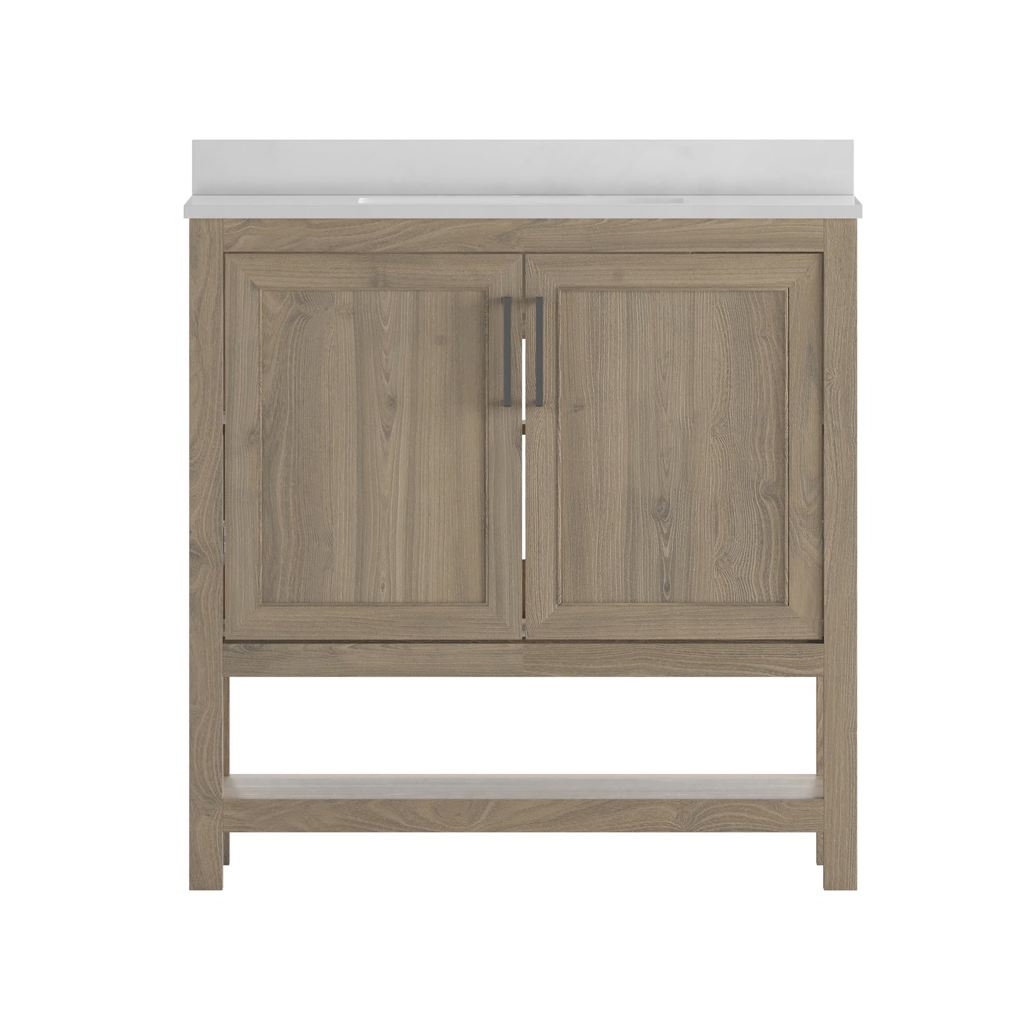Vega 36 Inch Bathroom Vanity with Sink Combo, Storage Cabinet with Soft Close Doors and Open Shelf, Carrara Marble Finish Countertop, Brown/White