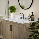 Vega 36 Inch Bathroom Vanity with Sink Combo, Storage Cabinet with Soft Close Doors and Open Shelf, Carrara Marble Finish Countertop, Brown/White