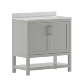 Vega 36 Inch Bathroom Vanity with Sink Combo, Storage Cabinet with Soft Close Doors and Open Shelf, Carrara Marble Finish Countertop, Gray/White