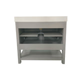 Vega 36 Inch Bathroom Vanity with Sink Combo, Storage Cabinet with Soft Close Doors and Open Shelf, Carrara Marble Finish Countertop, Gray/White