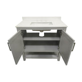 Vega 36 Inch Bathroom Vanity with Sink Combo, Storage Cabinet with Soft Close Doors and Open Shelf, Carrara Marble Finish Countertop, Gray/White