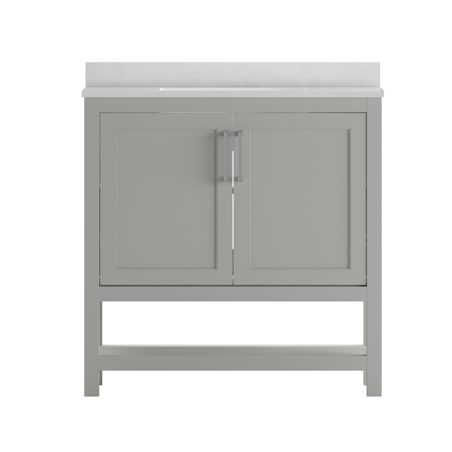 Vega 36 Inch Bathroom Vanity with Sink Combo, Storage Cabinet with Soft Close Doors and Open Shelf, Carrara Marble Finish Countertop, Gray/White